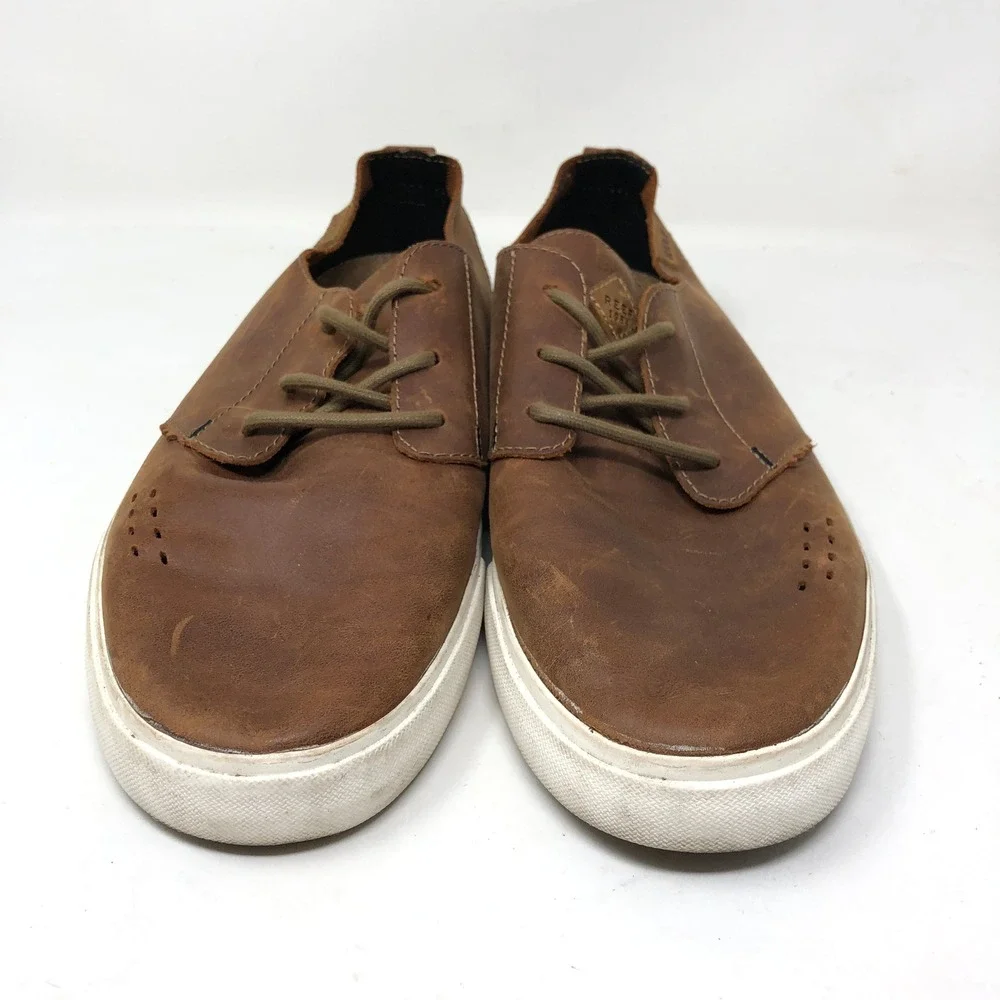 Reef Mens 12 Landis 2 Natural Brown Leather Sneakers Lace Up Casual Skate Shoe